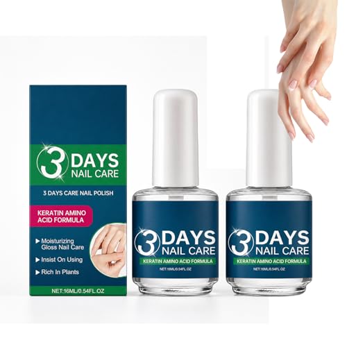 3 Days Nail Care Oil 2 Pack Keratin Amino Acid Clear Nail Oil Moisturizing for Dry Weak Brittle Nails Strengthening Polish Cuticle Care - Natural Shine Daily Use Lightweight