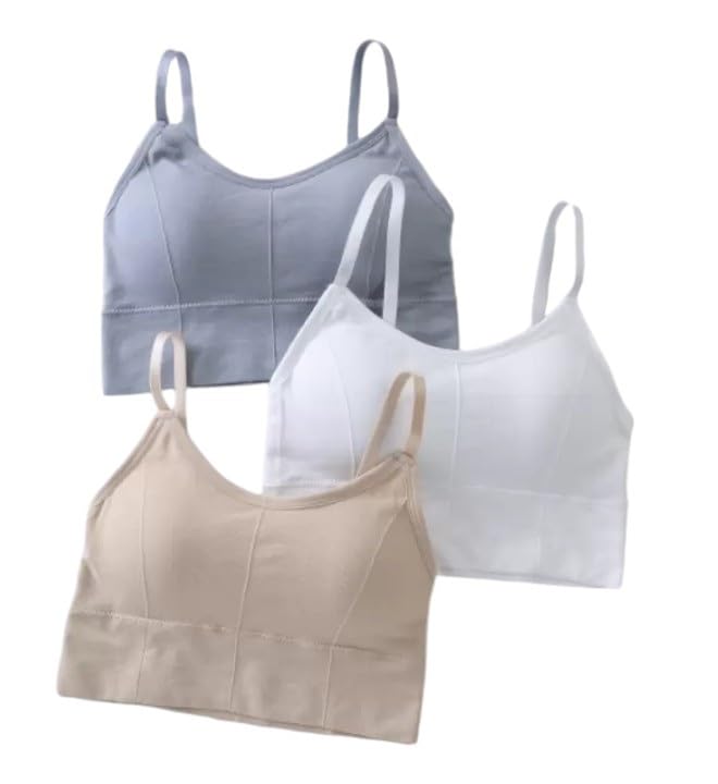 texello Women's Cotton Wire-Free Full Coverage Lightly Padded Sports Bra - Comfortable & Supportive Everyday Wear - Pack of 3 (Size- 32, Grey, White, Beige)-picture-42