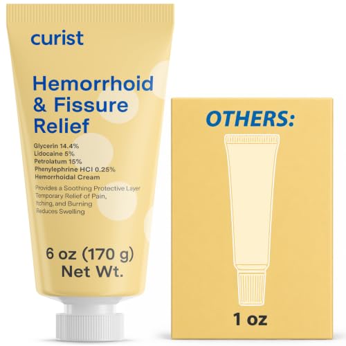 Curist - Huge Tube - 6oz - Fissure and Hemorrhoid Cream with Lidocaine 5% and Phenylephrine HCl - Numbing Anal Fissure Cream Temporarily Shrinks Hemorrhoids - Reduces Itching Swelling & Burning
