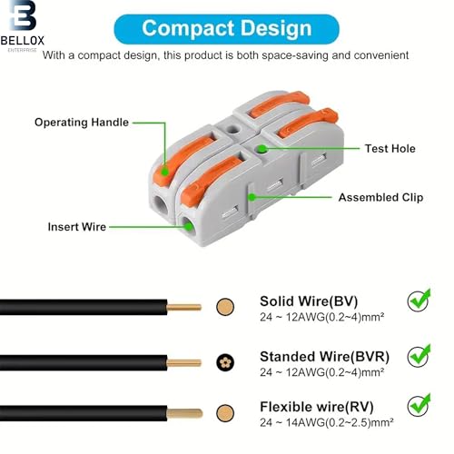 Image of Bellox 18 Pcs Lever Wire Cable Connectors, 2 in 2 Out Electrical Splice Inline Terminals, 24-12 AWG Push Type Quick Splice Lock Compact Wire Jointer Conductor For Home, Electrician Use