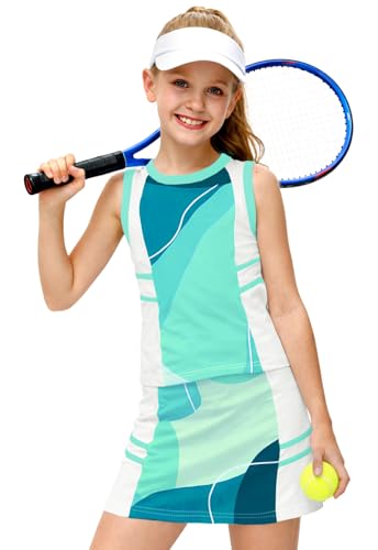Image of AOBUTE Girls Tennis Golf Outfit Tank Top and Skirt with Shorts Set 4-12 Years