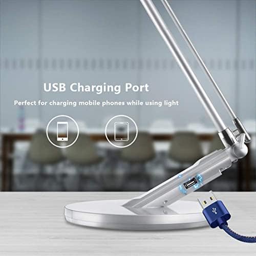 LED Desk Lamp,JUKSTG Eye-Caring Table Lamps,7 Brightness Levels Home Office Lamps with 4 Lighting Modes,USB Charging Port,1-H Auto Timer,Blue Light Filter,Touch Control,14W Reading Lamps,Silver
