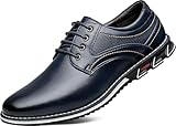 AWINIWI Men's Casual Dress Shoes Comfortable Blue Wide Width Fashion Dress Sneakers Men Office Classic Mens Oxfords Leather Business Casual Shoes Formal Size 9