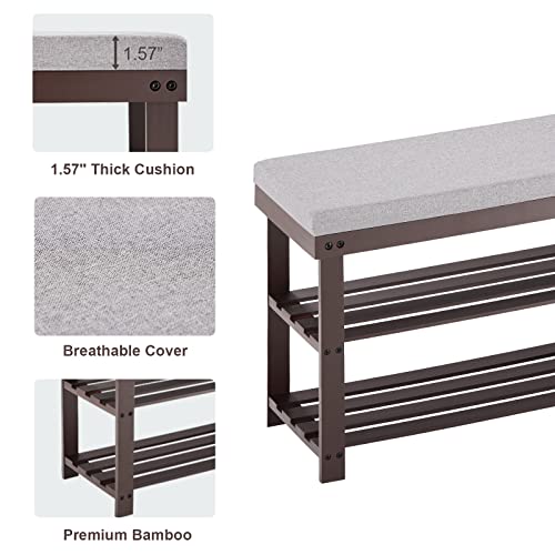 Apicizon 3-Tier Shoe Rack For Entryway, Bamboo Shoe Bench With Cushion Padded Seat, Small Shoe Organizer With Storage For Indoor Entrance Hallway Bedroom Living Room, Brown #TOP3