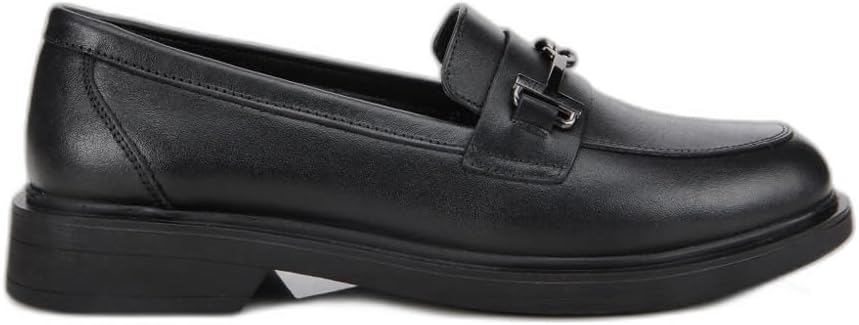 HOTİÇ Kadın Deri Siyah Tokalı Klasik Loafer