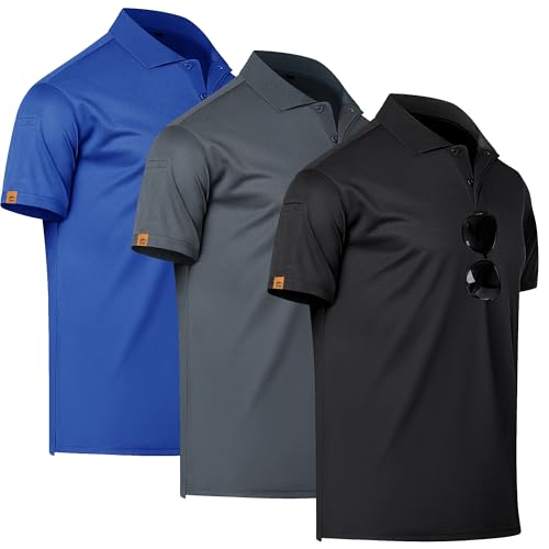 Image of TEZO Polo Shirts for Men Golf Short Sleeve Moisture Wicking Tactical Shirt
