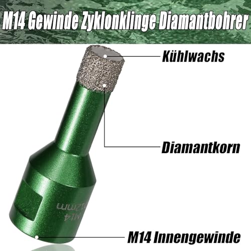 Vearter 6mm Trocken Fliesenbohrer, M14 Gewindeanschluss Vakuumgelötete Lochsäge Diamantbohrer für Mauerwerk, Bohrkrone für Fliesen, Marmor, Granit, Porzellan, Beton und Quarzstein