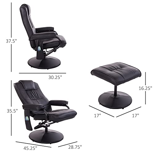 Homcom Massaging Faux Leather Recliner Chair And Ottoman Set, Swivel Vibration Massage Lounge Chair With Remote Control For Living Room, Bedroom, Or Office, Black #TOP2