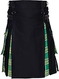 UFS Kilts-Men's Kilt Scottish Kilts for Men Hybrid Black Cotton & Tartan Utility Kilts with Leather Straps Irish Kilts for Men Prime.