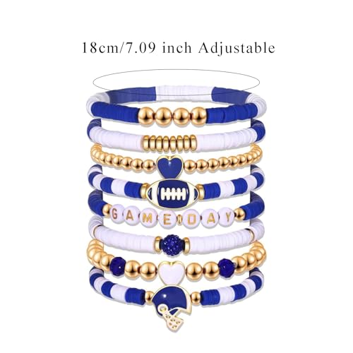 CSIYANJRY99 Game Day Bracelets for Women Football Mom Accessories Gameday Outfits Red Black Blue Heishi Beaded Stretch Sports Game Team Stacking Bracelets 7