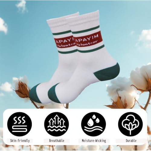 Mens Mid Calf Socks With Green&Burgundy Stripes 80% Cotton Comfortable For Daily Wear-3 Pairs Pack2