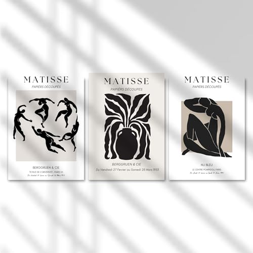 Image of Yellow Town India Vintage Botany Art Prints | Pack of 3 Premium A3 Posters with Wall Friendly Adhesive | Perfect for Bedroom, Living Room, Office & Study Desk Wall, Hostel & Dorm Decor | 300 GSM (Black Matisse)