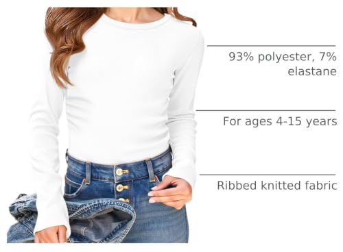 Image of Haloumoning Girls Long Sleeve Shirts Crewneck Ruched Side Slim Fit Tops Ribbed Knit Casual Tee Shirt 4-15 Years