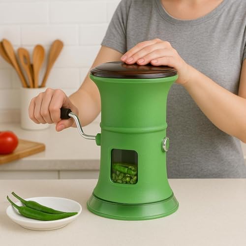 Image of Green Chilli & Dry Fruits Cutter for Kitchen - Oval Shaped Plastic Onion & Garlic Chopper Machine with Stainless Steel Blades, Cutting Machine for Vegetables, Mirchi, Peanuts & Dry Fruits