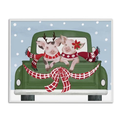 Farmhouse Pigs Holiday Truck, 16 x 20 Inch Framed Giclée Print
