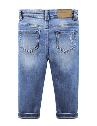 Calça jeans infantil infantil com faixa elástica e interior da KIDSCOOL SPACE, Azul, 4-5T