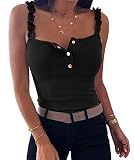 YBENLOVER Tops Damen Elegant ärmellose Oberteile Sommer V-Ausschnitt Bluse T Shirt Hemd, Schwarz, S