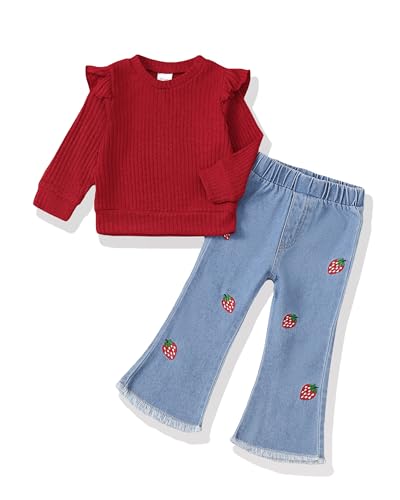 Image of Baby Toddler Girl Clothes Outfits Kids Sweatshirt Jeans Set Denim Pants Little Girls Clothes Toddler Outfit for Girls