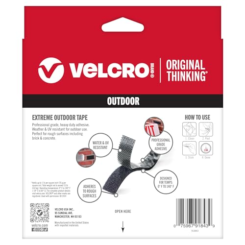 Image of VELCRO Brand Extreme Outdoor Heavy Duty Tape | 10Ft x 1 in | Holds 15 lbs-| Black with Stick on Adhesive-| Strong Weather Resistant Holding Power - 91843,(Pack of 12)