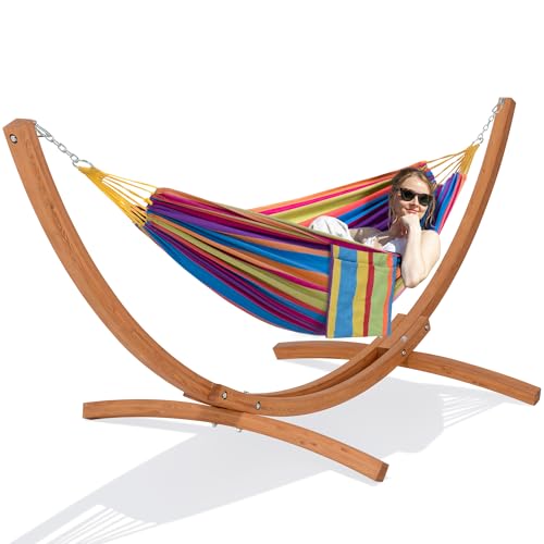 Image of SUNCREAT Two Person Hammock with Stand Included, Rainbow