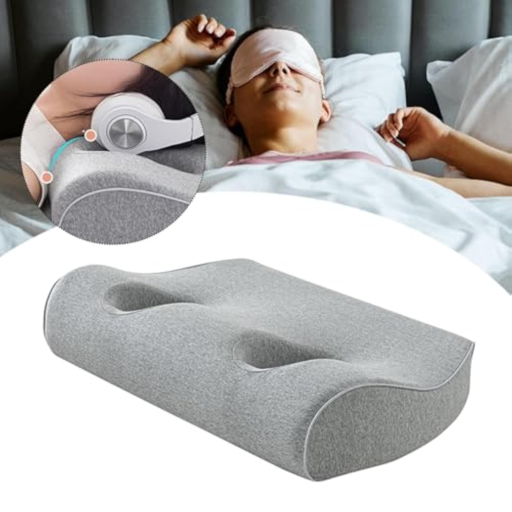 Ear Hole Pillow Side Pillow for Bedroom, Light Gray