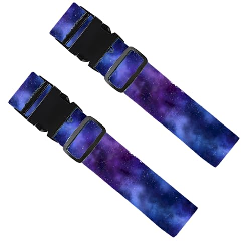 2PC, Galaxy Luggage Strap 1.97 x 70.87 inch Starry Sky Blue and Purple Nebula Pattern Decorative Suitcase Belt Stylish Travel Accessory for Women Men Vacation Essentials Adjustable Baggage Strap