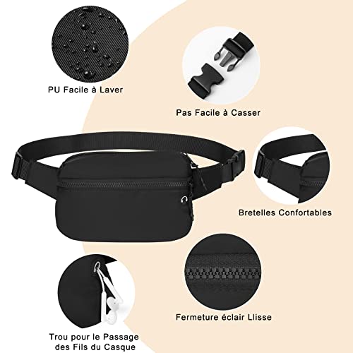 Vinabo Sac Banane Homme Femme Sac Banane Imperméable avec Prise Casque et 2 Poches Chic Sac Banane Ceinture Réglable pour Taille pourd'entraînement en Plein Air Randonnée Camping – vue 6