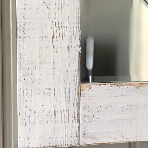 Reclaimed Barnwood Window Pane Mirror - Antique Barnwood Window Mirror - Distressed Wood Windowpane Mirror - White Window Pane Wall Mirror (White) #TOP2