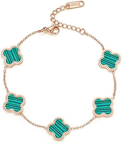 CFSHYPD Titanium Steel Four-Leaf Clover Bracelet Bangle, Fashion Simple Clover Acrylic 18K Rose Gold Adjustable Bracelets Bangles, Birthday Gift for Women and Girls (Color : Green)