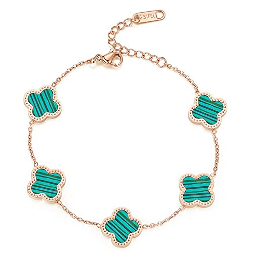 Cfshypd Titanium Steel Four-Leaf Clover Bracelet Bangle, Fashion Simple Clover Acrylic 18K Rose Gold Adjustable Bracelets Bangles, Birthday Gift For Women And Girls (Color : Green) #TOP13