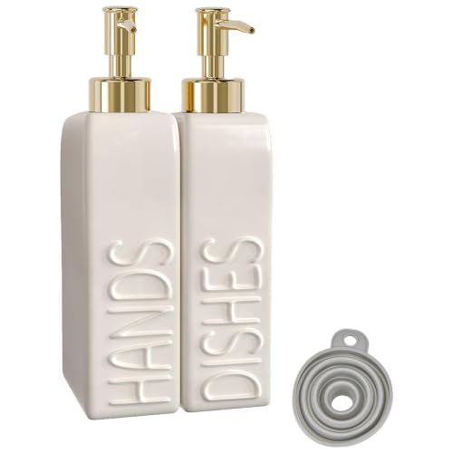 Ceramic Dish and Hand Soap Dispenser Set, 2 Pack with Stainless Steel Pump