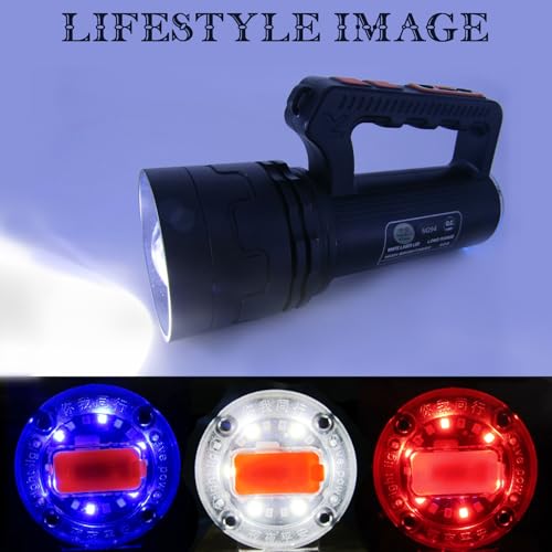 RENMAX Rechargeable 500W LED Torch (White/Red-Blue Blinker) - Image 6