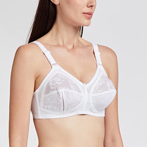 Image of Triumph International Doreen Bra For Women Non Wired Non Padded Wireless Bra Full Coverage Raschel Lace Lingerie Classic High Center Bridge Support Wide Straps Big Cup Bra for Larger Busts Pack Of 1