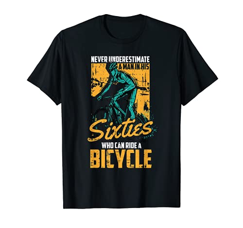 Uomo Never Underestimate An Old Man On A Bicycle Fathers Day 60th Maglietta