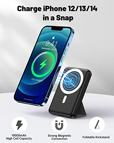 Yiisonger Magnetic Wireless Portable Charger, Foldable 10000Mah Battery Pack With Usb-C Cable Led Display, Magnetic Power Bank 22.5W Pd Fast Charging For Iphone 14/13/12/Pro/Mini/Pro Max（Black） #TOP2
