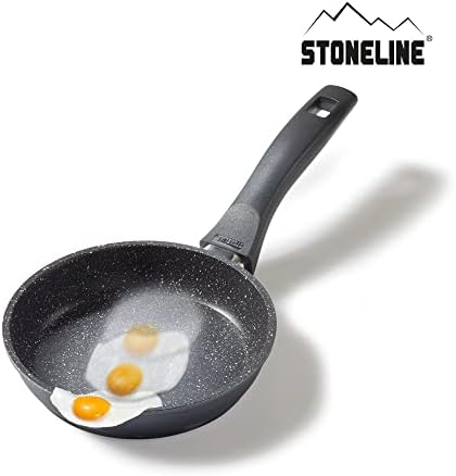 STONELINE Patelnia 16 cm, Patelnia przystosowana do indukcji, Patelnia pokryta drobinkami prawdziwego kamienia, Patelnia uniwersalna z odlewu aluminiowego, Mała patelnia