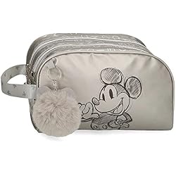 Neceser Viaje Para Maletas Disney Mickey 100 Neceser Dos Compartimentos Adaptable Gris 26x16x11 cms Poliéster