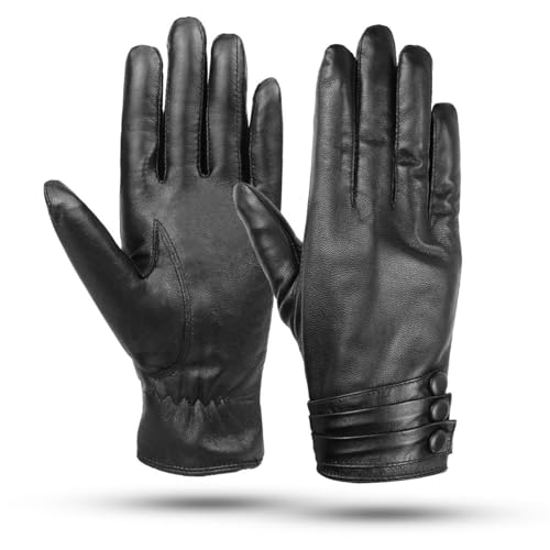 Kordear Damen Lederhandschuhe - Warme Winterhandschuhe mit weichem Kaschmirfutter, Touchscreen-kompatibel, Vollfingerhandschuhe zum Tippen, Autofahren