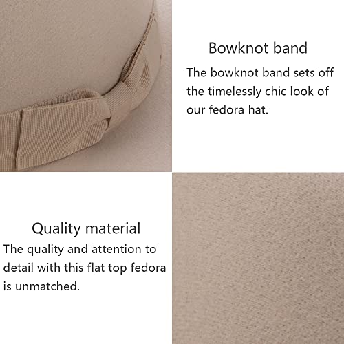 Porsyond Unisex Wide Brim Felt Fedora Hat Men Women Panama Jazz Hat Trilby Hat With Bowknot Band (Beige) #TOP3