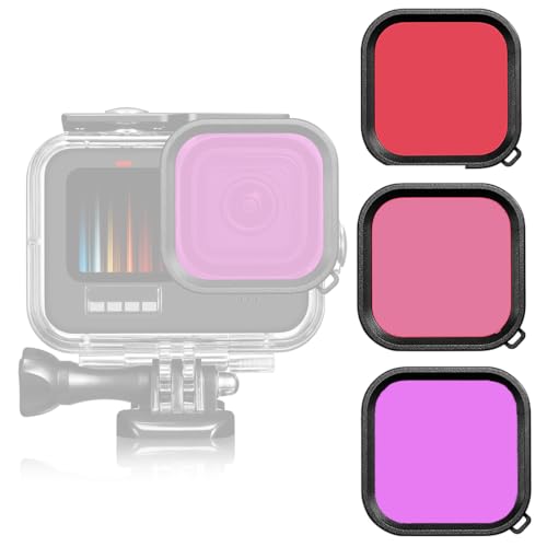 Filtre à lentille de plongée sous-Marine 3 en 1 pour plongée sous-Marine Rouge/Rose/Violet en Eau de mer et Eau Douce pour Le boîtier Officiel étanche de GoPro Hero 11, 10, 9