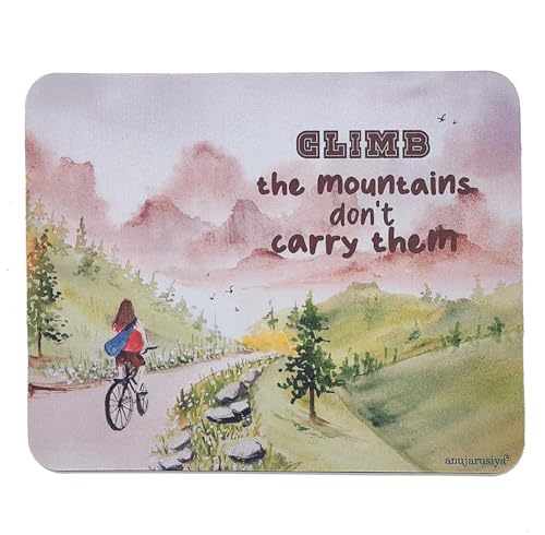 Image of anujarusiya Affirmation Mouse Pad 3mm | Climb The Mountain Quote | Non-Slip Rubber Base | 19x23 cm | Motivational Desk Accessory | Digital Print | Gift for Students, Women for Office Desk