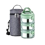 Lille Home 75oz Stainless Steel Stackable Compartment Lunch/Snack Box, 3-Tier Bento /Food Container...