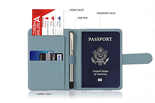 Melsbrinna Premium Leather Passport Holder Covers Case, Waterproof Rfid Blocking Travel Wallet Passport Holder With Pen Holder, Cute Passport Book For Women/Men (Greyish Green) #TOP2