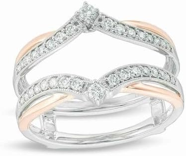 Yash Diam Jewel 14K White Gold Plated 925 Sterling Silver Round Cut Created White Diamond Prong Set Two Tone Wedding Engagement Enhancer Guard Ring (2 CT)