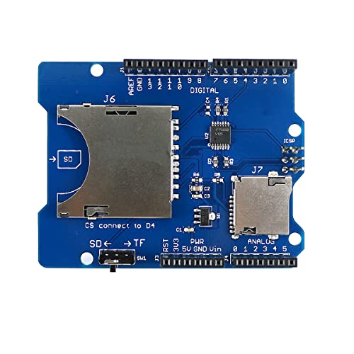 HiLetgo Stackable SD Card TF Card Micro SD Card SD/SDHC/Micro SD/Micro SDHC Card Reader Shield Multi-Functional SD Card Shield Module for Arduino UNO R3 MEGA2560