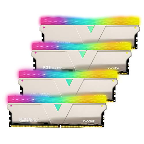 【4枚セット】v-color Hynix IC デスクトップPC用 ゲーミングメモリ 2+2 RGB (発光型) DDR4-3200MHz PC4-25600 32GB (16GB×2枚) U-DIMM 1.35V CL18 ヒートシンク付き SCC-TL1632816A-E6PRSWK 【4枚セット】v-color Hynix IC デスクトップPC用 ゲーミングメモリ 2+2 RGB (発光型) DDR4-3200MHz PC4-25600 32GB (16GB×2枚) U-DIMM 1.35V CL18 ヒートシンク付き SCC-TL1632816A-E6PRSWK