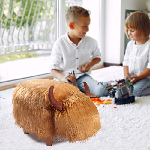Gia Kids Ottoman With Storage, Foot Stand And Wooden Legs, Macgregor Highland Cow, Brown #TOP1