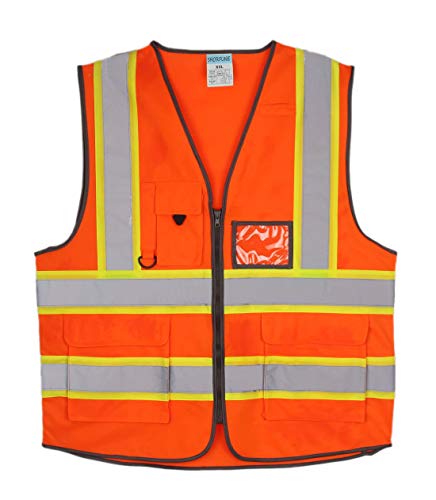 SHORFUNE High Visibility Safety Vest with Pockets, Mic Tab, Reflective Strips and Zipper
