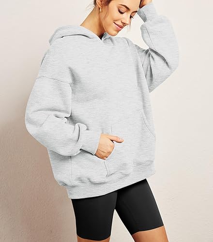 Jhsnjnr Womens Fashion Long Sleeve Hooded Sweatshirt Plain Oversized Jumper Y2k Pullover Hoodie Grey - Image 2