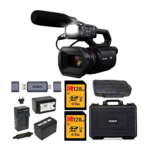 Exclusive Special Panasonic HC-X2000 4K Pro Camcorder (Black) with (2) 128GB 300MB/s SD Cards, 2 Spare Batteries and Charger Kit, Koah Weatherproof Case, Koah PRO Type-C SD Reader and Storage Case Bundle (7 Items)